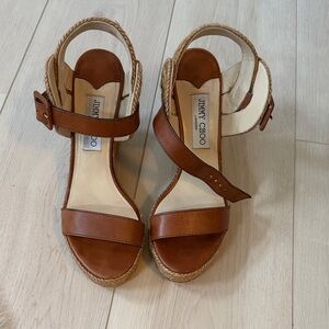 Jimmy Choo Tan Leather Espadrille Sandals